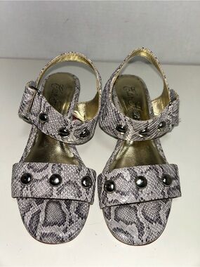 Claire Flowers Hillary Snake Embossed Leather Hook & Loop Studded Sandal